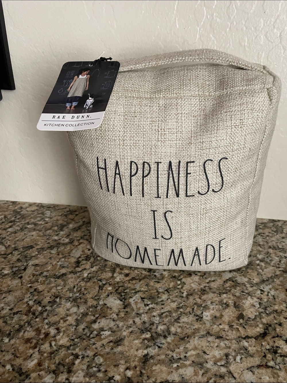 Rae Dunn Cream Fabric Weighted Doorstop with Black Text